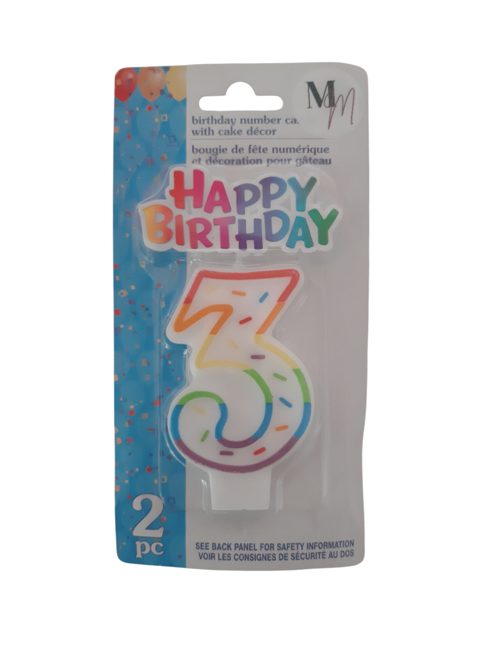 Number 3 (Three) Birthday Candle, Single Number Candle 2.5 inches x 2 inches Birthday Cake Candle