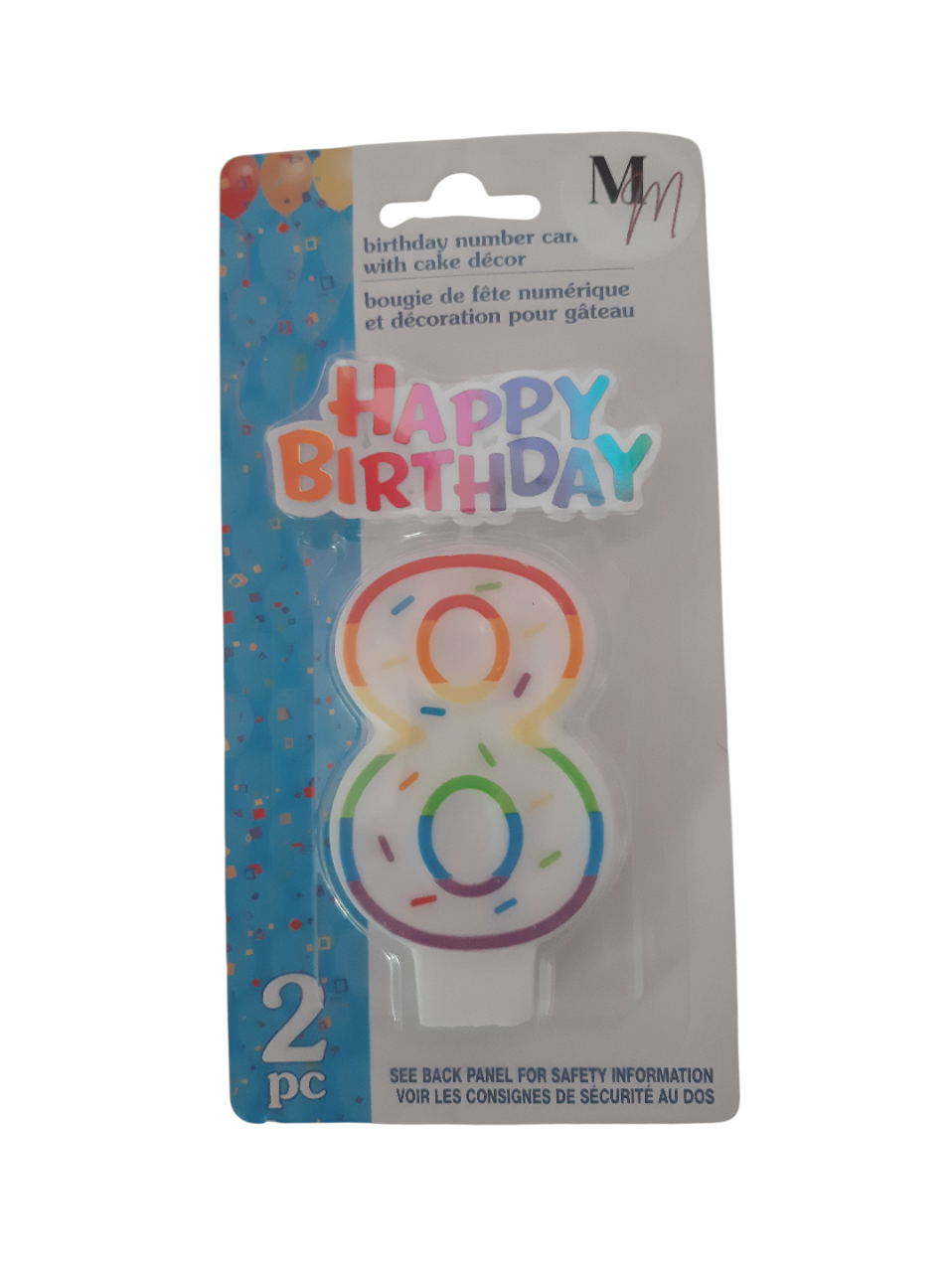 Number 8 (Eight) Birthday Candle, Single Number Candle 2.5 inches x 2 inches Birthday Cake Candle