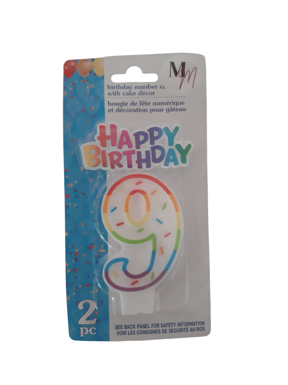 Number 9 (Nine) Birthday Candle, Single Number Candle 2.5 inches x 2 inches Birthday Cake Candle