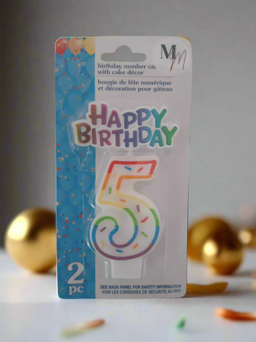 Number 5 (Five) Birthday Candle, Single Number Candle 2.5 inches x 2 inches Birthday Cake Candle