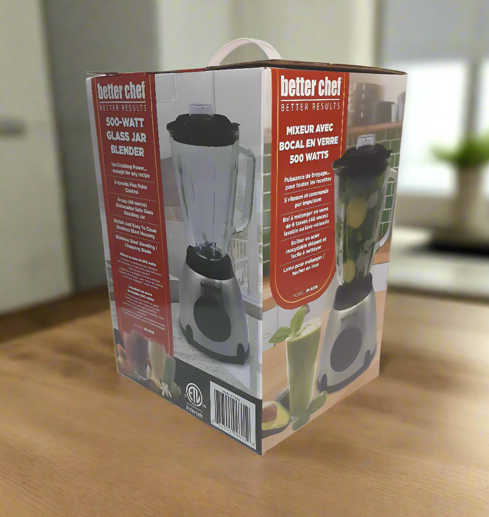 Better Chef Blender with Glass Jar, 5 Speed and Pulse Control, 500 Watt, 48oz. ( 6 Cup ) Capacity, Easy to Clean