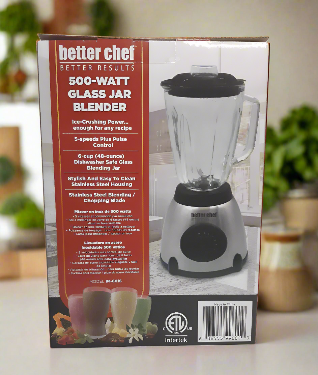 Better Chef Blender with Glass Jar, 5 Speed and Pulse Control, 500 Watt, 48oz. ( 6 Cup ) Capacity, Easy to Clean