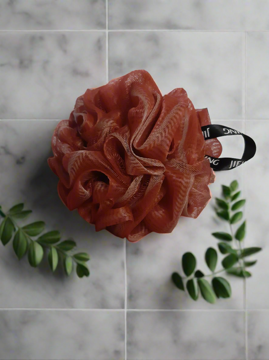 Luxurious Bath Sponge Pouf in Wine, Body Scrubber, Bathing Accessories, Nylon Pouf