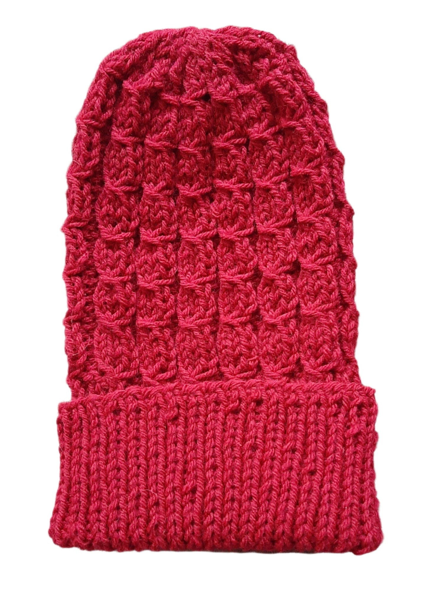 Handmade Knitted Slouchy Hat with Twists Design, Burgundy