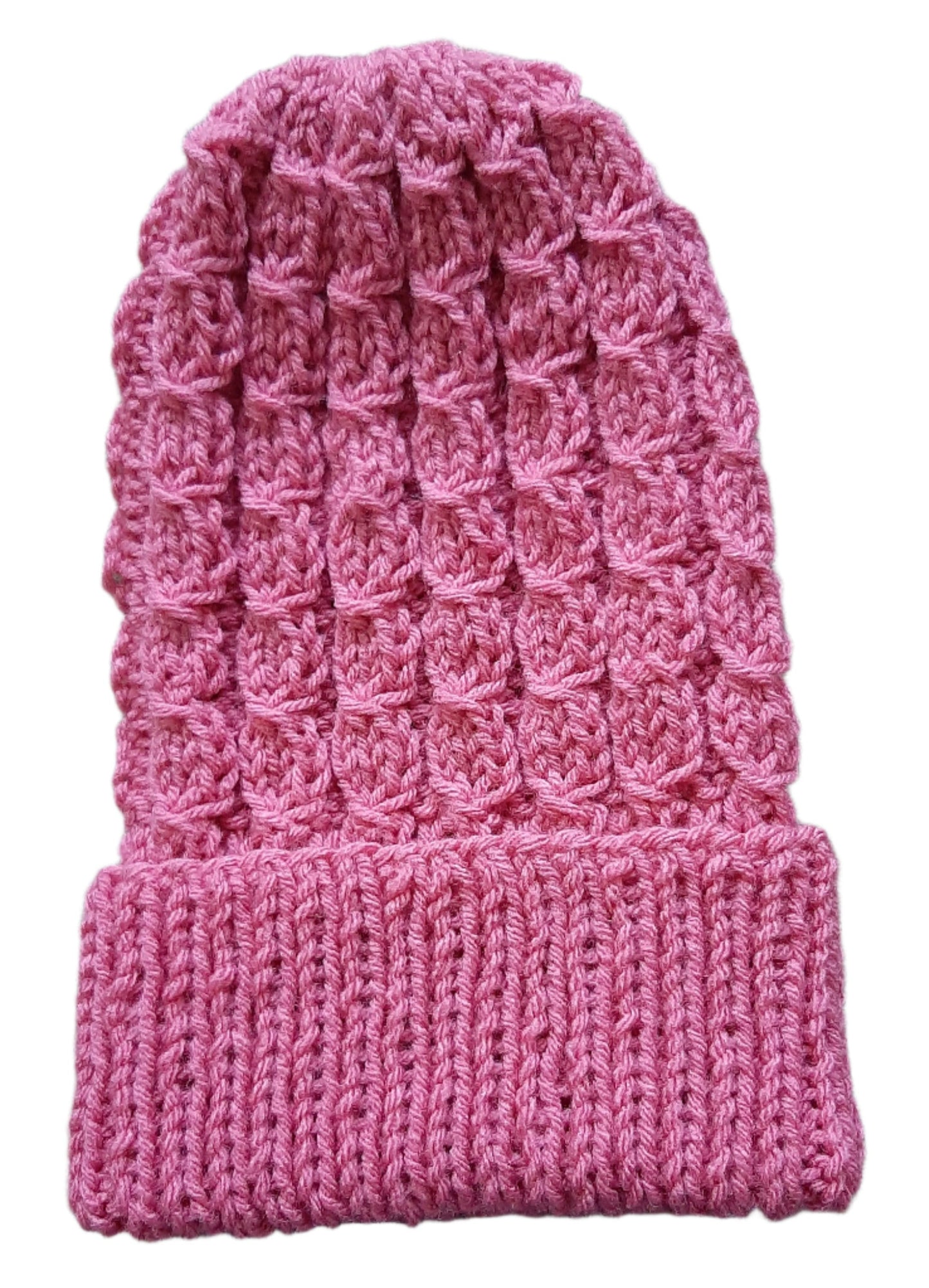 Handmade Knitted Slouchy Hat with Twists Design, Bubblegum Pink