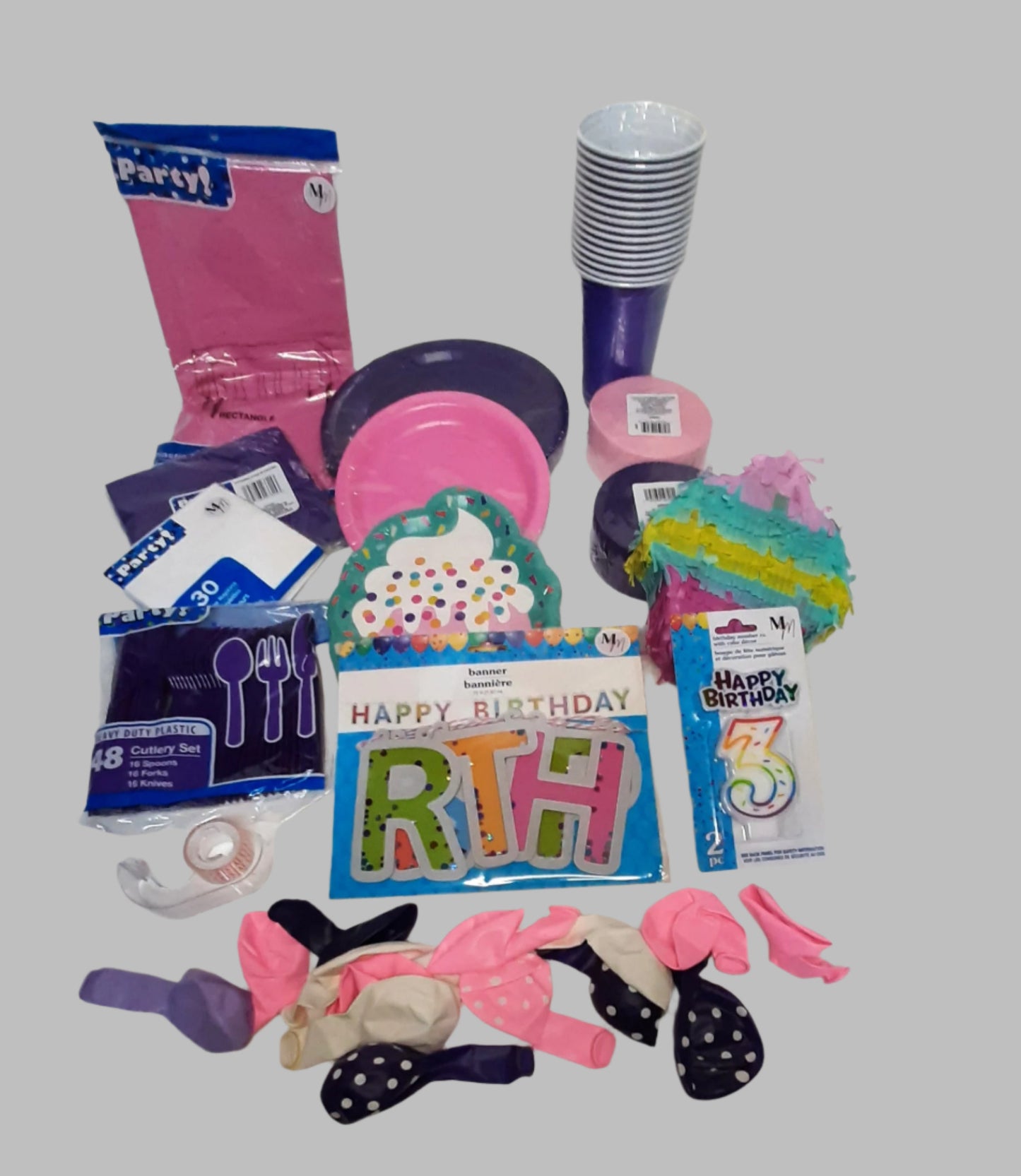 Pink & Purple Cupcake Birthday Party Set for 16 – Disposable Plates, Napkins, Cups & Decorations