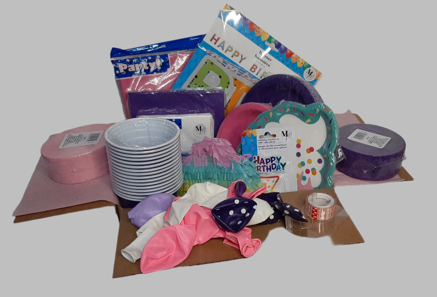 Pink & Purple Cupcake Birthday Party Set for 16 – Disposable Plates, Napkins, Cups & Decorations