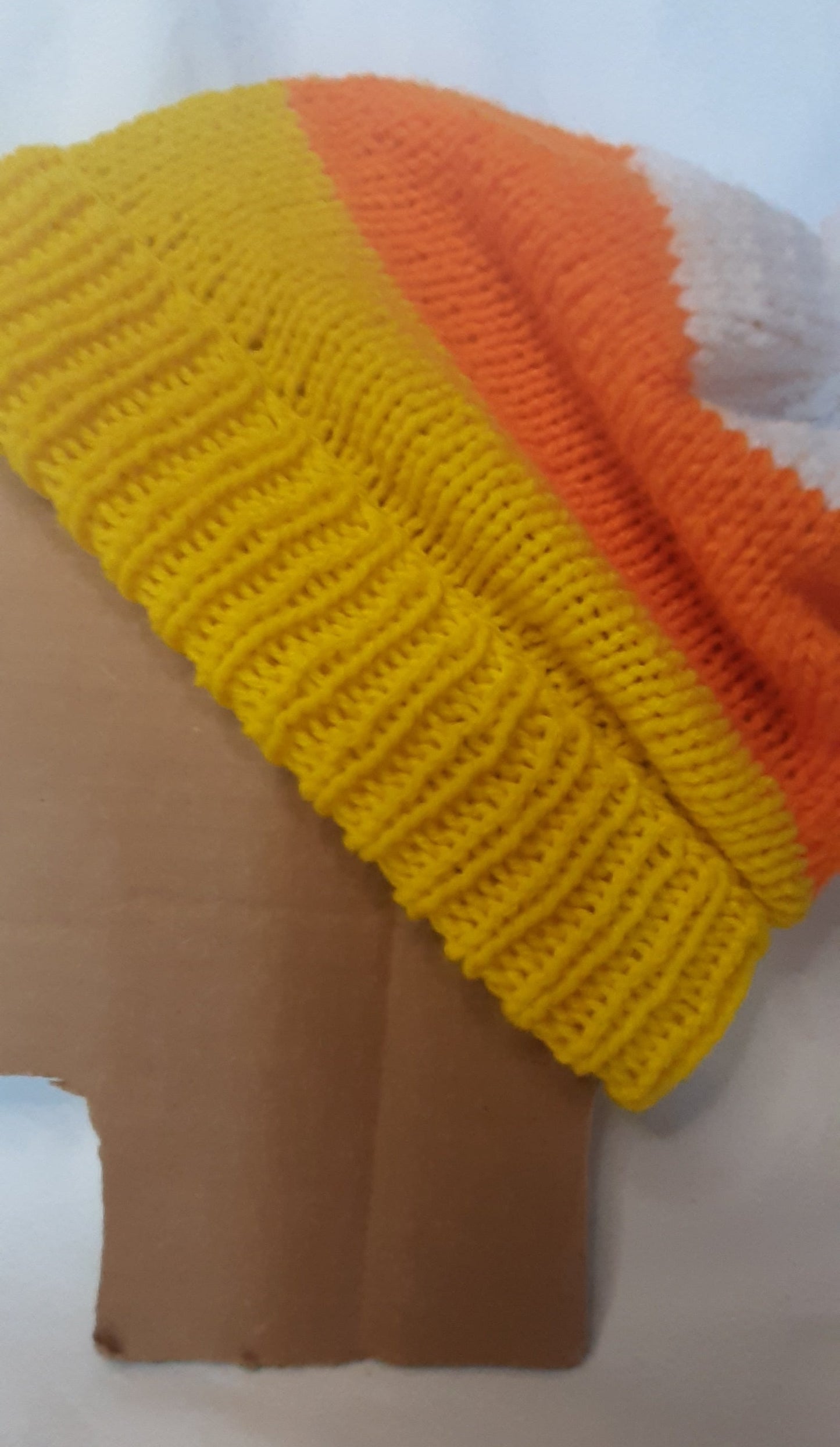 SALE! Candy Corn Knit Slouchy Hat, Orange, White and Yellow Hat, Halloween Hat
