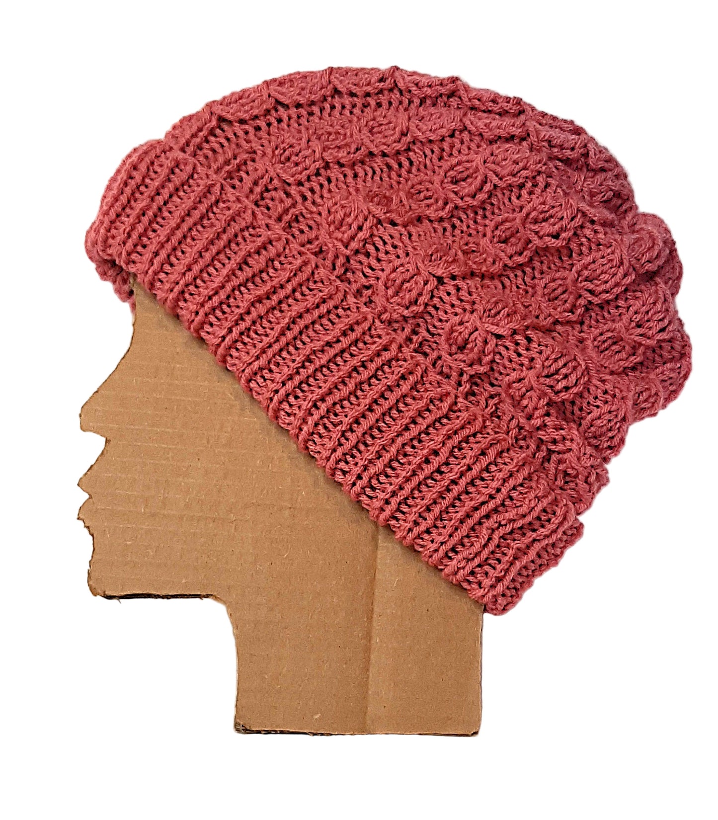 Handmade Knitted Slouchy Hat with Twists Design, Bubblegum Pink