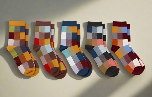 Socks Gift, Plaid Socks Set, Novelty Socks, 7-10 Size, 5 Pairs Set, Cotton Colorful Square Socks