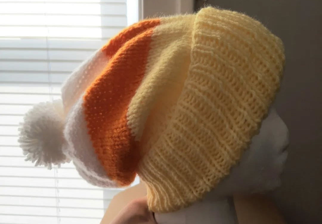 SALE! CandyCorn Knit Slouchy Hat, Orange, White and Yellow Hat, Halloween Hat