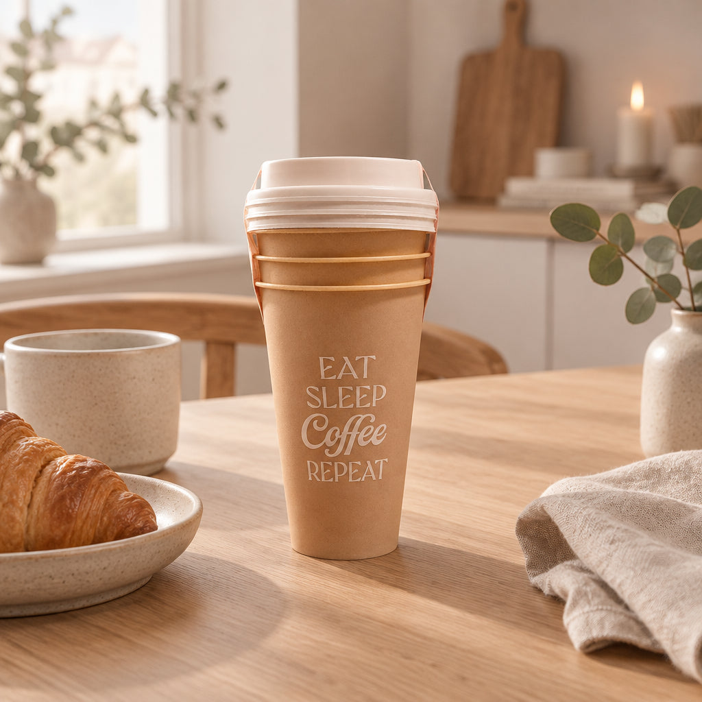 Reusable Cups with Lids, 16 oz. - Eat, Sleep, Coffee, Repeat set of 3