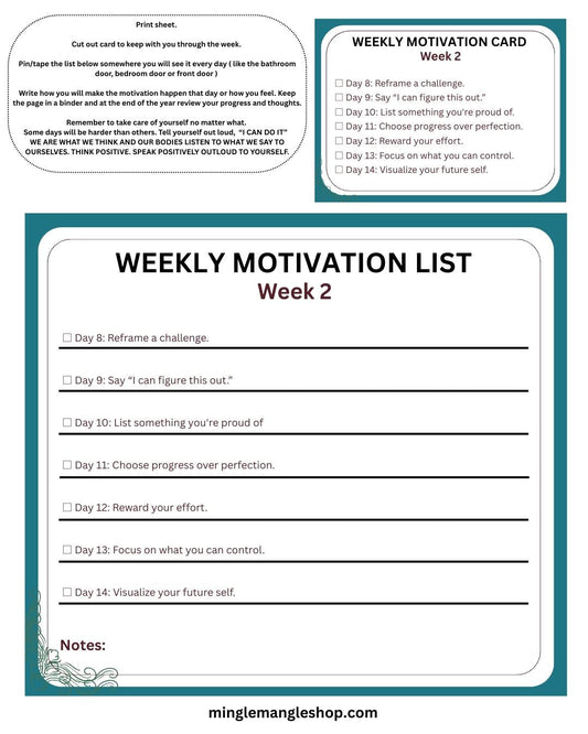 Motivational Year 2026 Week 2 Print Out Cards