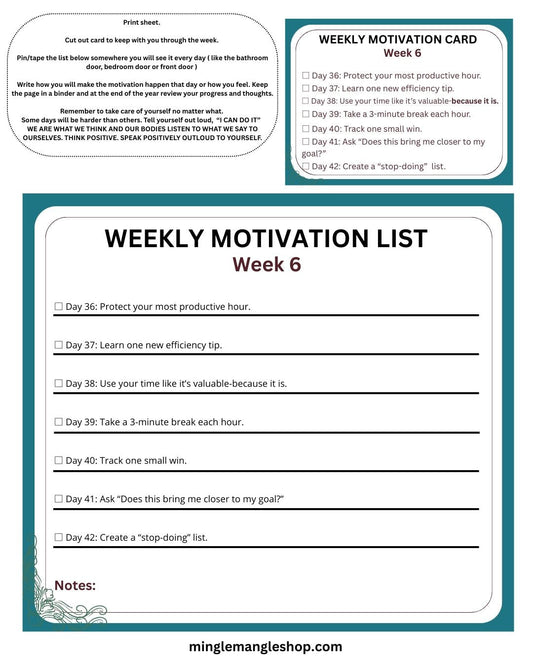 Motivational Year 2026 Week 6 Print Out Cards
