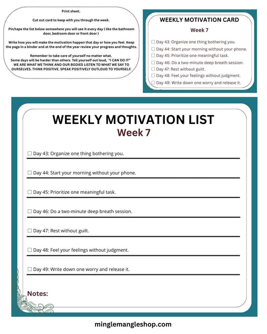 Motivational Year 2026 Week 7 Print Out Cards