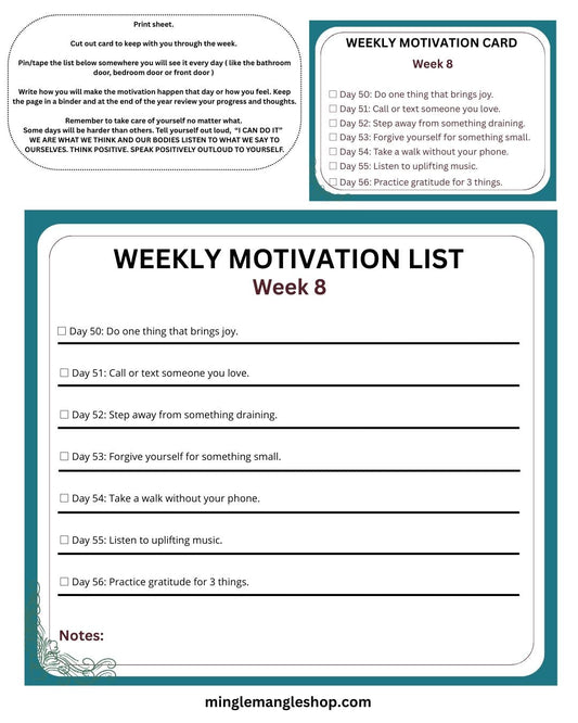 Motivational Year 2026 Week 8 Print Out Cards