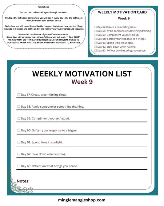 Motivational Year 2026 Week 9 Print Out Cards