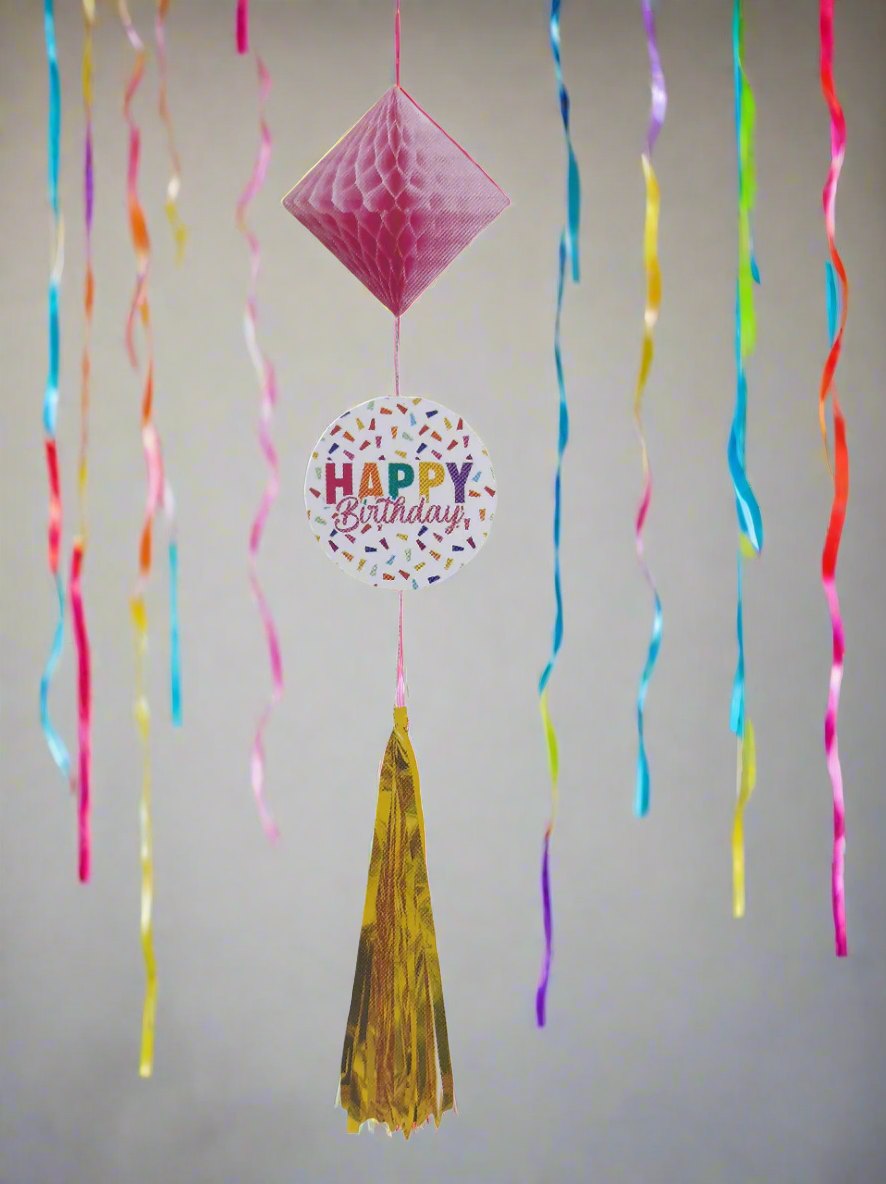 Happy Birthday Hanging Decoration, Tinsel Fringe Happy Birthday, Happy Birthday Hanging Sign