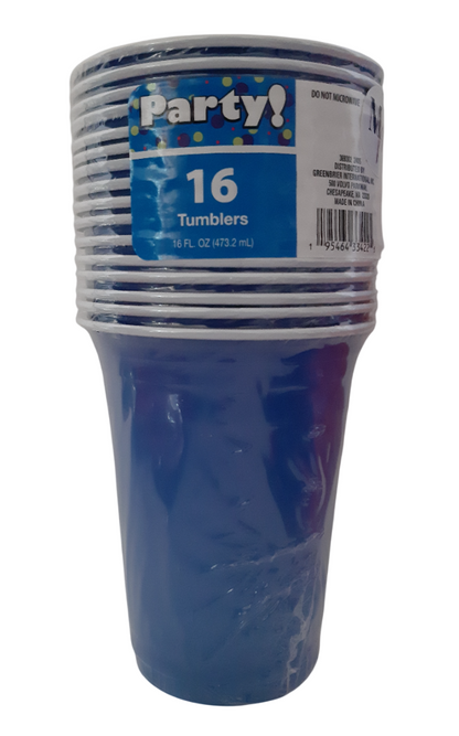 Blue Party Cups, 16 oz. Cups, 16 Piece Plastic Party Cups, Disposable Drinking Cups for Party