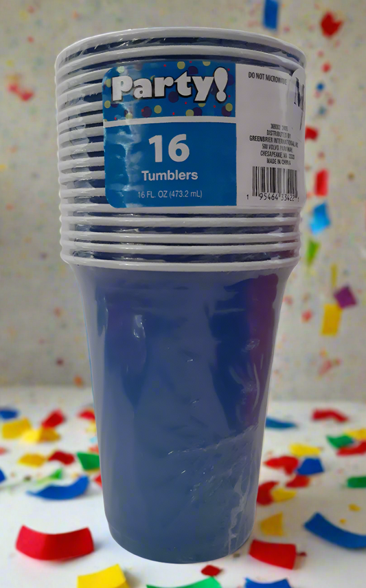 Blue Party Cups, 16 oz. Cups, 16 Piece Plastic Party Cups, Disposable Drinking Cups for Party