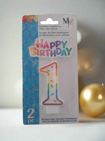 Number 1 (One) Birthday Candle,  Single Number Candle 2.5 inches x 2 inches Birthday Cake Candle