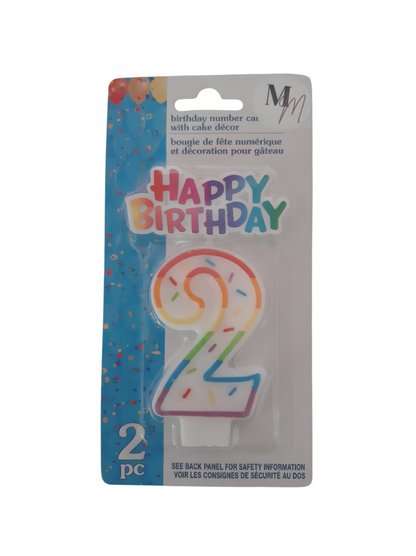 Number 2 (Two) Birthday Candle,  Single Number Candle 2.5 inches x 2 inches Birthday Cake Candle