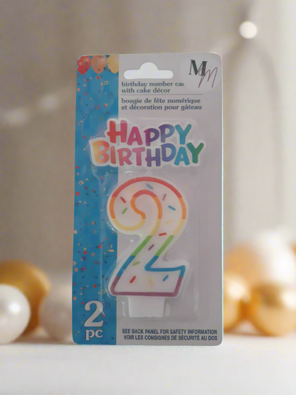 Number 2 (Two) Birthday Candle,  Single Number Candle 2.5 inches x 2 inches Birthday Cake Candle