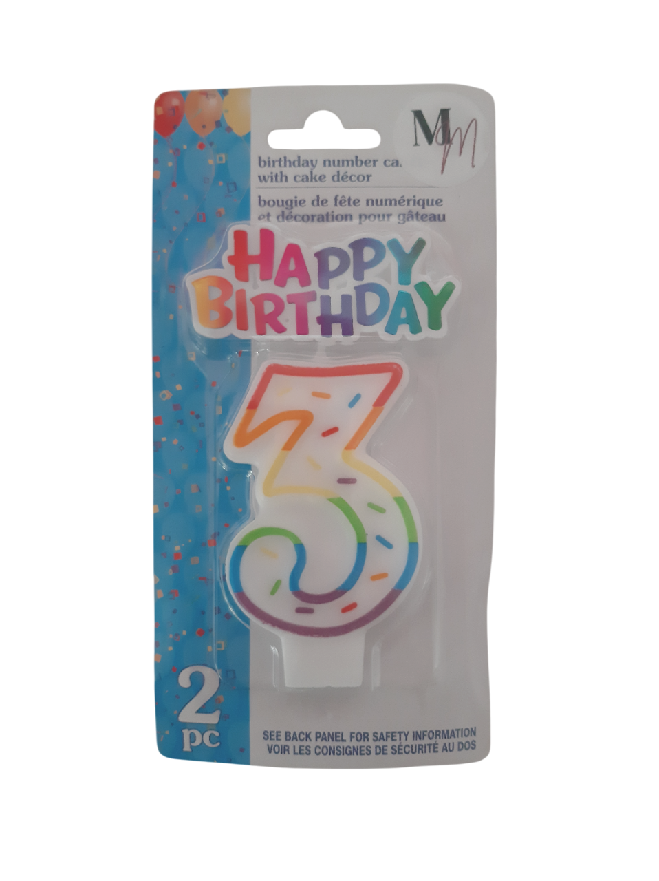 Number 3 (Three) Birthday Candle,  Single Number Candle 2.5 inches x 2 inches Birthday Cake Candle