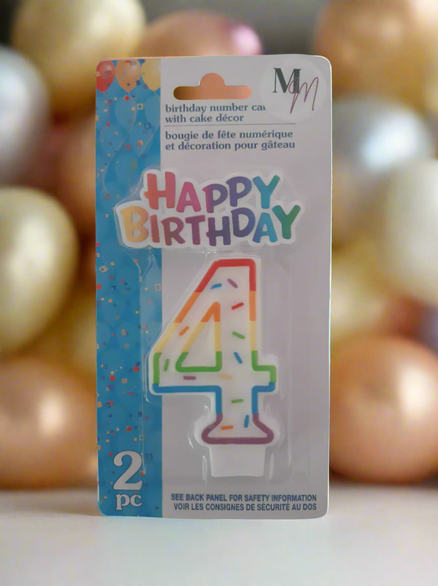 Number 4 (Four) Birthday Candle, Single Number Candle 2.5 inches x 2 inches Birthday Cake Candle