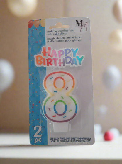 Number 8 (Eight) Birthday Candle,  Single Number Candle 2.5 inches x 2 inches Birthday Cake Candle