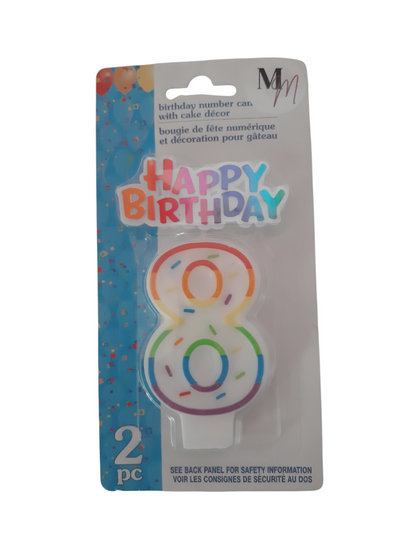 Number 8 (Eight) Birthday Candle,  Single Number Candle 2.5 inches x 2 inches Birthday Cake Candle