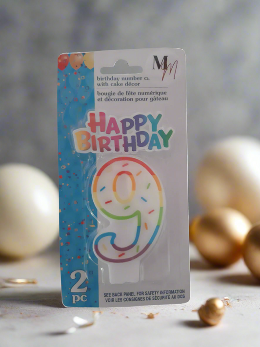 Number 9 (Nine) Birthday Candle,  Single Number Candle 2.5 inches x 2 inches Birthday Cake Candle