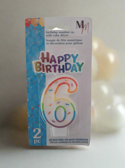 Number 6 (Six) Birthday Candle,  Single Number Candle 2.5 inches x 2 inches Birthday Cake Candle