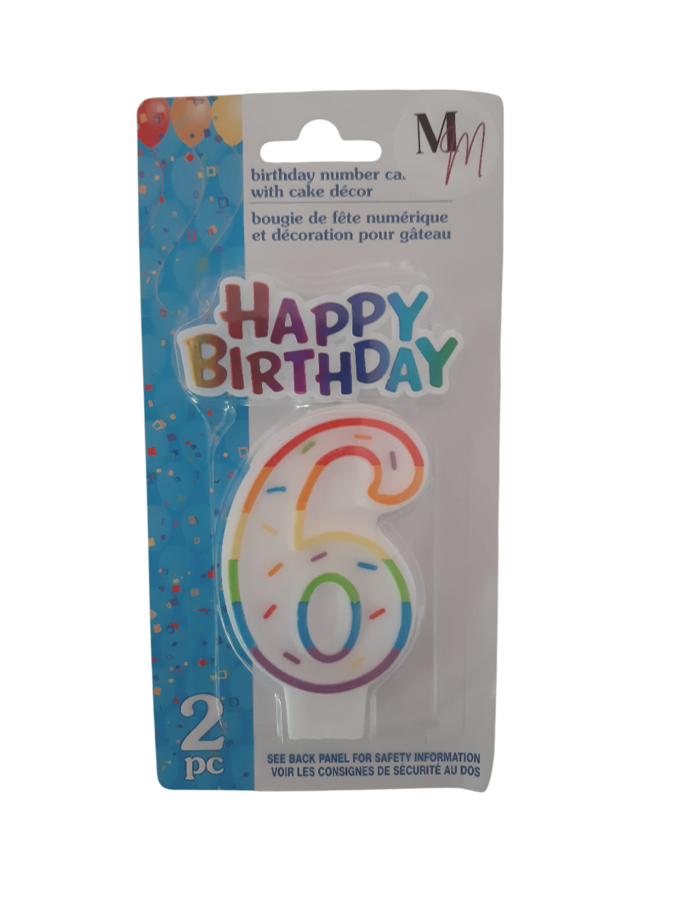 Number 6 (Six) Birthday Candle,  Single Number Candle 2.5 inches x 2 inches Birthday Cake Candle