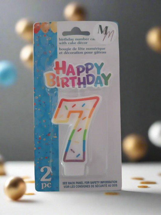 Number 7 (Seven) Birthday Candle,  Single Number Candle 2.5 inches x 2 inches Birthday Cake Candle