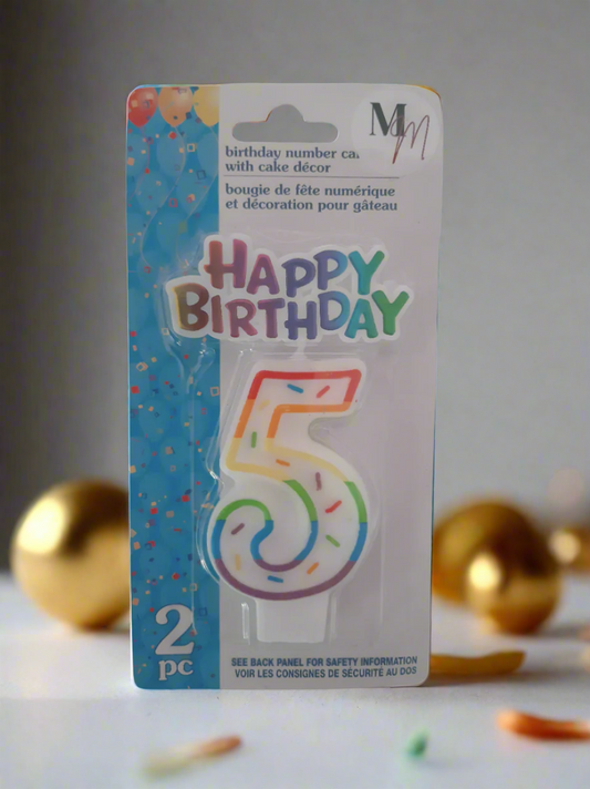 Number 5 (Five) Birthday Candle,  Single Number Candle 2.5 inches x 2 inches Birthday Cake Candle