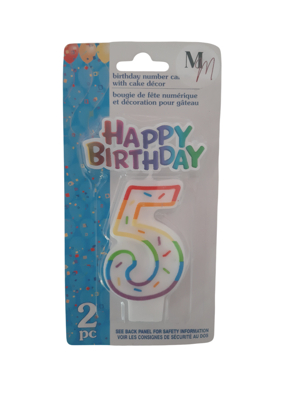 Number 5 (Five) Birthday Candle,  Single Number Candle 2.5 inches x 2 inches Birthday Cake Candle