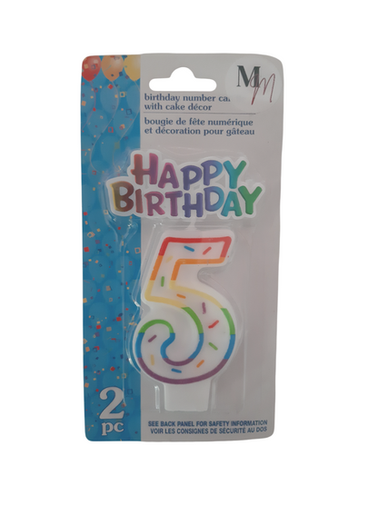 Number 5 (Five) Birthday Candle,  Single Number Candle 2.5 inches x 2 inches Birthday Cake Candle