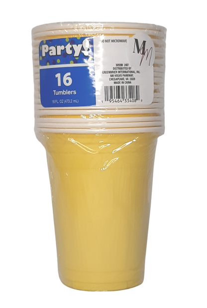 Yellow Party Cups, 16 oz. Cups, 16 Piece Plastic Party Cups, Disposable Drinking Cups for Party