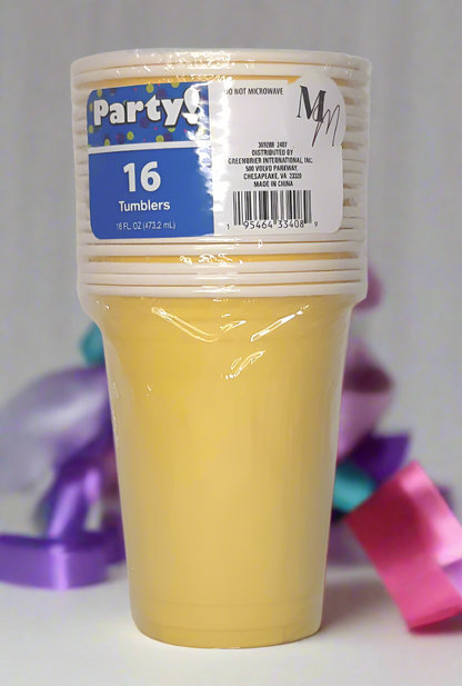 Yellow Party Cups, 16 oz. Cups, 16 Piece Plastic Party Cups, Disposable Drinking Cups for Party