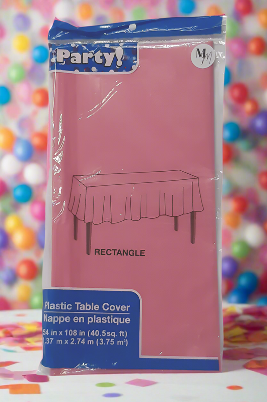 Pink Plastic Tablecloth 54 x 108 Inch, Disposable Table Cloth, Rectangle Party Table Cover