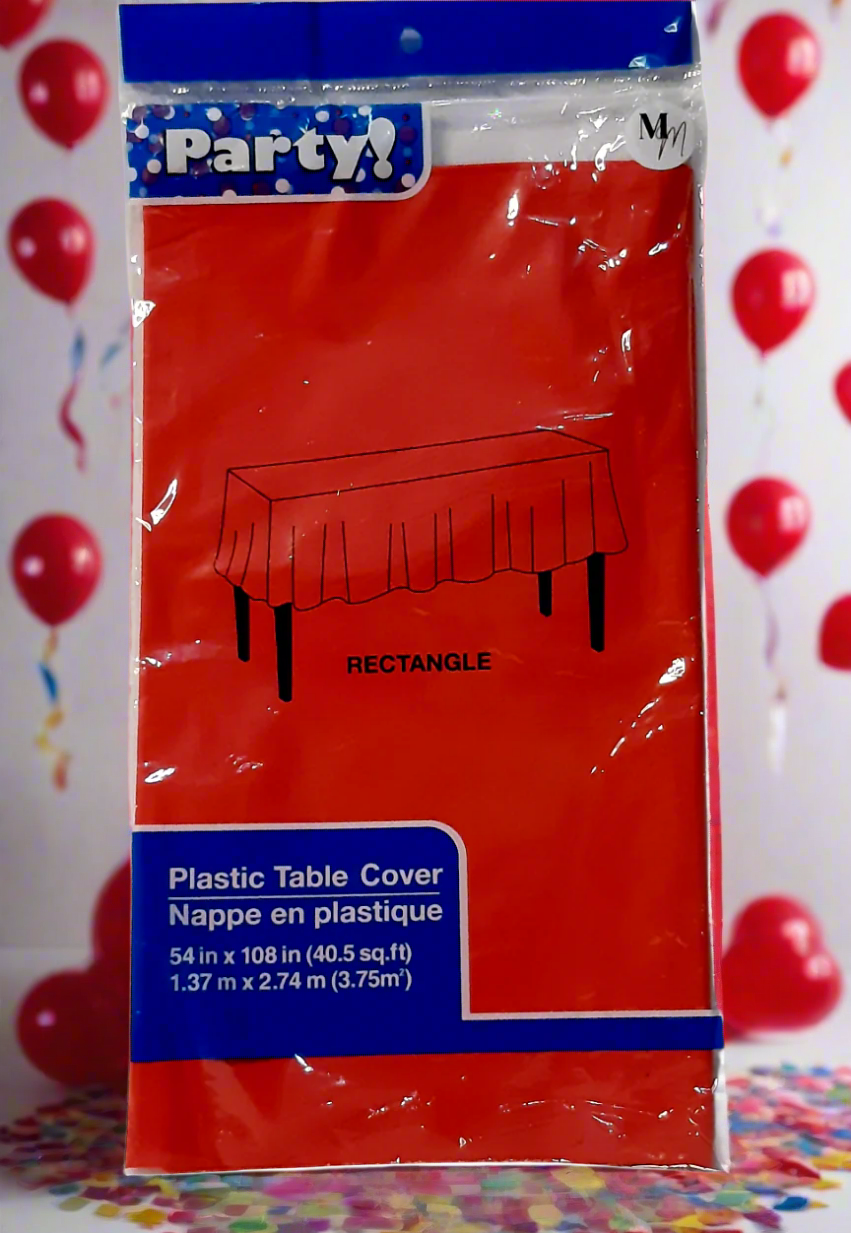 Red Plastic Tablecloth 54 x 108 Inch, Disposable Table Cloth, Rectangle Party Table Cover