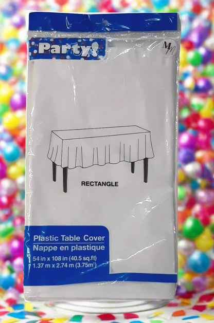 White Plastic Tablecloth 54 x 108 Inch, Disposable Table Cloth, Rectangle Party Table Cover