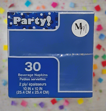 Blue Party Napkins, Small Napkins, Birthday Napkins, 10 Inches x 10 inches Square