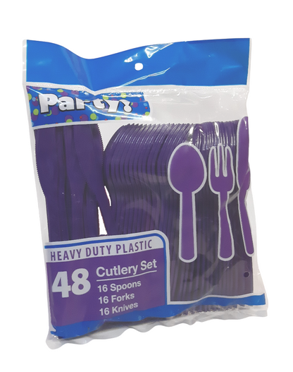 Purple Disposable Plastic Forks Spoons and Knives, 48 Pcs Heavy Duty Plastic Disposable Cutlery, Disposable Flatware