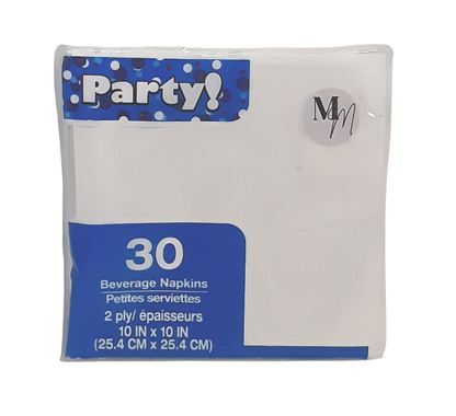 White Party Napkins, Small Napkins, Birthday Napkins, 10 Inches x 10 inches Square