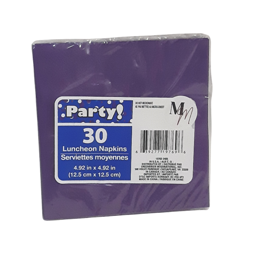 Purple Party Napkins, Small Napkins, Birthday Napkins, 10 Inches x 10 inches Square