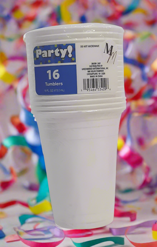 White Party Cups, 16 oz. Cups, 16 Piece Plastic Party Cups, Disposable Drinking Cups for Party