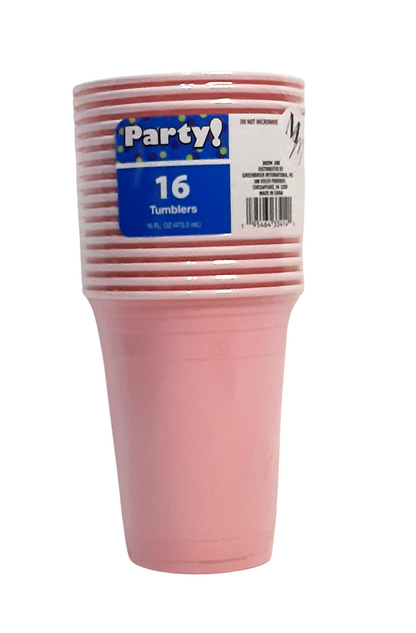 Pink Party Cups, 16 oz. Cups, 16 Piece Plastic Party Cups, Disposable Drinking Cups for Party