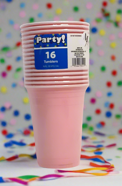 Pink Party Cups, 16 oz. Cups, 16 Piece Plastic Party Cups, Disposable Drinking Cups for Party